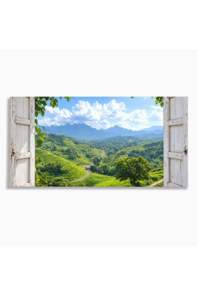 Luxcanva Tablou Canvas Priveliște Montană Din Fereastră 120x60 cm pe Sasiu Le...
