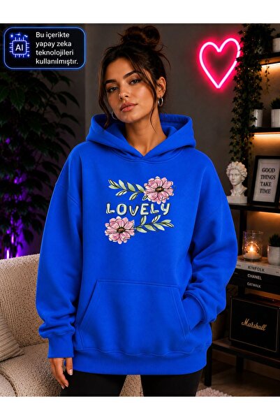 caddekombin Women's Lovely Floral Printed Hooded Kangaroo Pocket Cotton Casua...
