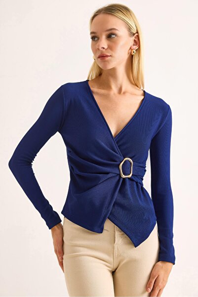 Raneel Kazançlı Alışveriş Women's Side Buckle Blouse Navy Blue