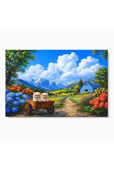 Luxcanva Tablou Canvas Pui De Catelusi In Rulota 120x80 cm pe Sasiu Lemn Cate...