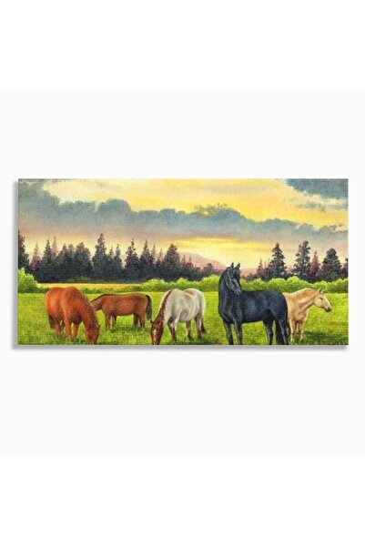 Luxcanva Tablou Canvas Cai In Apus Pastoral 100x50 cm pe Sasiu Lemn Cai Peisa...