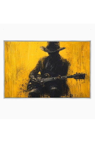 Luxcanva Tablou Canvas Chitaristul Misterios 120x80 cm cu Rama Argintiu Chita...