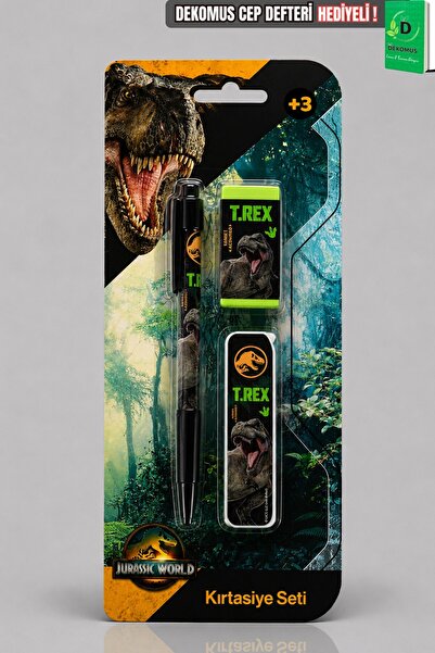 T-Rex X Dekomus Licensed Jurassic World 3-Piece Stationery Set 0.7 mm Tip Pen...