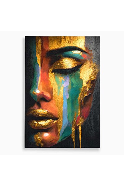 Luxcanva Tablou Canvas Chip De Femeie Aurit 70x100 cm pe Sasiu Lemn Femeie Po...