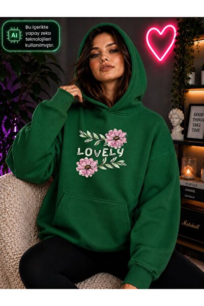caddekombin Women's Lovely Floral Printed Hooded Kangaroo Pocket Cotton Casua...