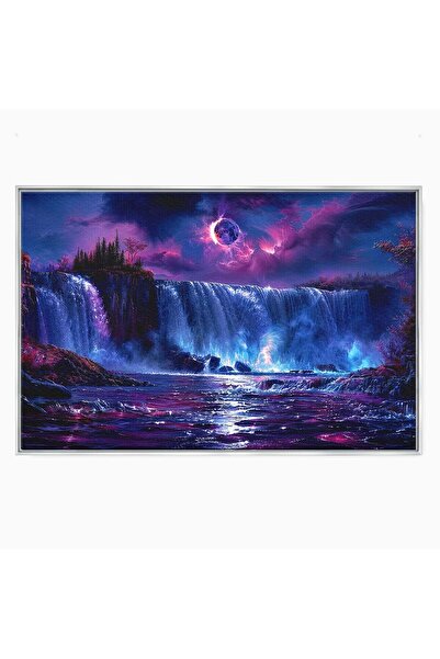 Luxcanva Tablou Canvas Cascada Sub Luna 120x80 cm cu Rama Argintiu Cascada Pe...