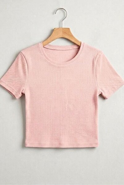 Raneel Kazançlı Alışveriş Women's Crew Neck Camisole Crop Blouse Pink