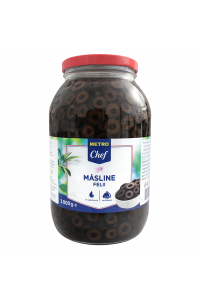 Metro Chef Măsline negre, feliate, calibru 230-260, Metro Chef, 1.55 Kg