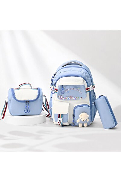 woomino Girl's 3-piece school bag set - backpack with teddy bear, lunch bag a...