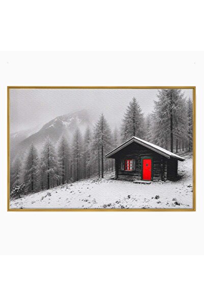 Luxcanva Tablou Canvas Cabana In Zapada 100x70 cm cu Rama Auriu Cabana Iarna ...