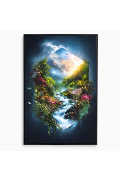 Luxcanva Tablou Canvas Cascada Montană 80x120 cm cu Rama Negru Cascada Munti ...