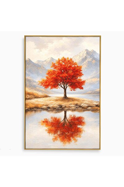 Luxcanva Tablou Canvas Copacul Singuratic 80x120 cm cu Rama Auriu Copac Peisa...