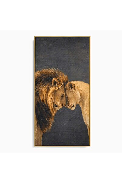 Luxcanva Tablou Canvas Leii Indragostiti 50x100 cm cu Rama Auriu Leu Dragoste...