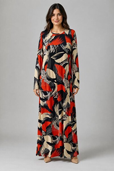 SENTEX Long Sleeve Printed Pocket Long Women's Dress