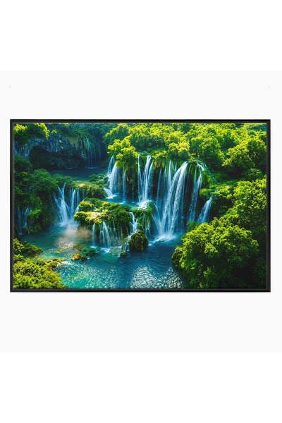 Luxcanva Tablou Canvas Cascade Tropicale 60x40 cm cu Rama Negru Cascade Natur...