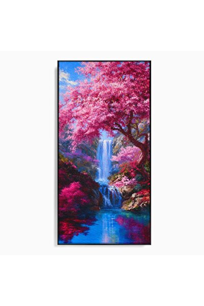Luxcanva Tablou Canvas Cascada Sub Ciresi 70x140 cm cu Rama Negru Cascada Cir...
