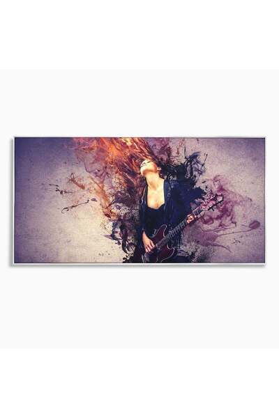 Luxcanva Tablou Canvas Chitara Rock 140x70 cm cu Rama Argintiu Muzica Chitara...