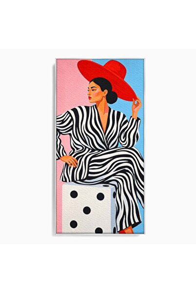 Luxcanva Tablou Canvas Femeie Cu Palarie Rosie 50x100 cm cu Rama Argintiu Fem...