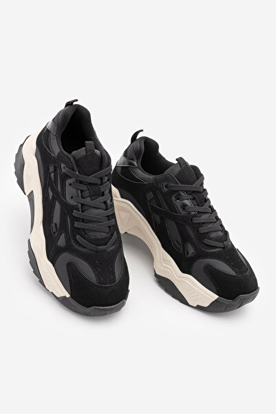 Marjin Women's Sneaker Thick Sole Lace-Up Sports Shoes Pizen Black