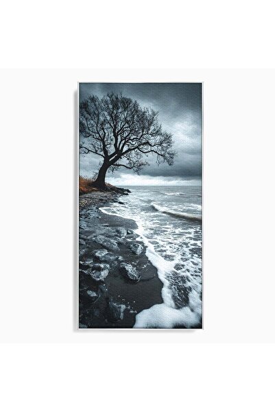 Luxcanva Tablou Canvas Copac Singuratic Pe Tarm 50x100 cm cu Rama Argintiu Co...