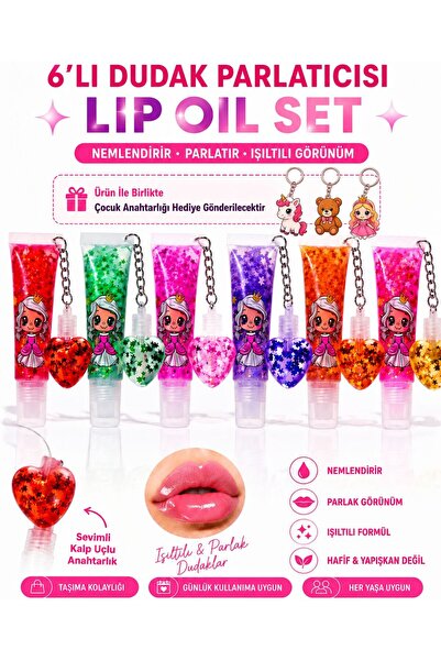 HaLVeY 6’Lı Dudak Parlatıcısı Lip Oil Set & Çocuk Anahtarlığı Hediye Gönderil...