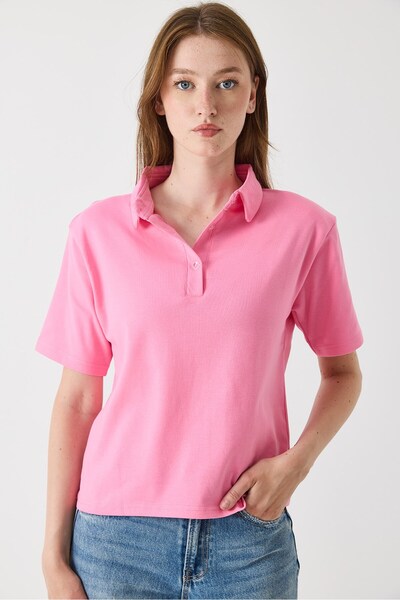 Raneel Kazançlı Alışveriş Women's Padded Polo Neck Tshirt Dark Pink