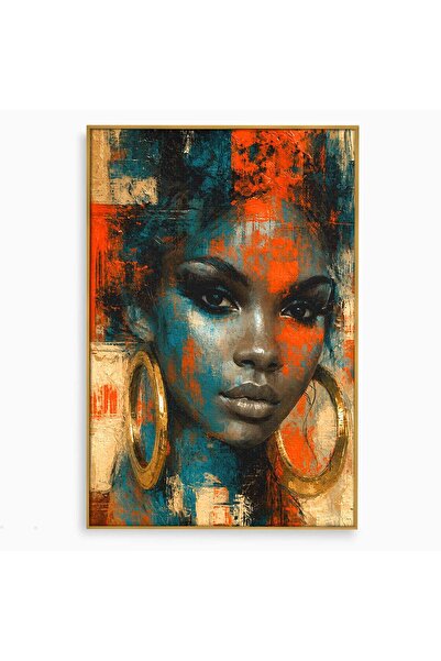 Luxcanva Tablou Canvas Portret Contemporan Femeie 70x100 cm cu Rama Auriu Por...