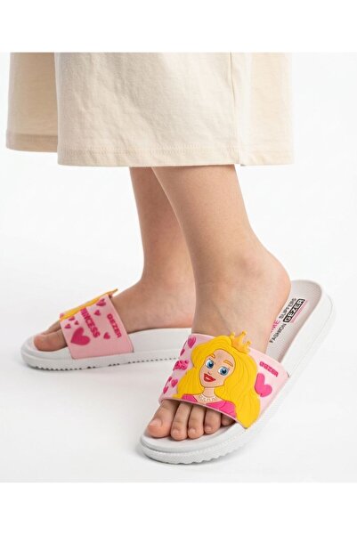 GEZER Girl's Daily Slippers with Princess Figure, Pink Non-Slip Lightweight Sole