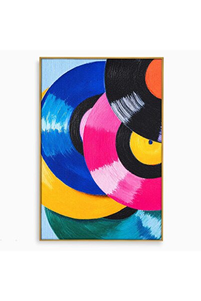 Luxcanva Tablou Canvas Viniluri Colorate 40x60 cm cu Rama Auriu Viniluri Muzi...