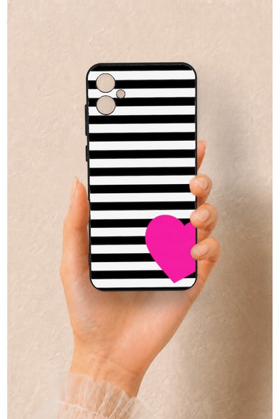Vip Case Samsung A05 Compatible Striped Heart Patterned Silicone Case