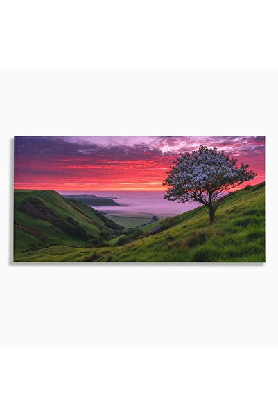 Luxcanva Tablou Canvas Apus Pe Dealuri 140x70 cm pe Sasiu Lemn Apus Dealuri N...