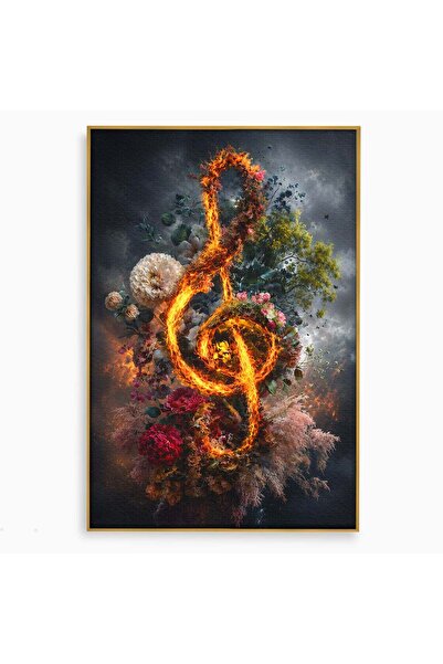 Luxcanva Tablou Canvas Cheia Sol In Flacari 80x120 cm cu Rama Auriu Muzica Fl...