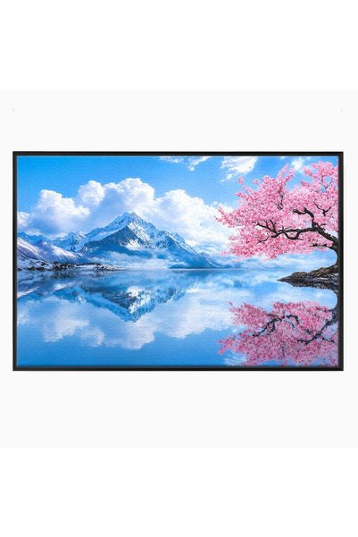 Luxcanva Tablou Canvas Primavara La Munte 70x50 cm cu Rama Negru Munte Lac Pr...