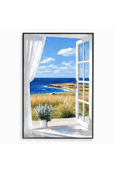 Luxcanva Tablou Canvas Vedere Spre Mare 50x70 cm cu Rama Negru Peisaj Mare Fe...