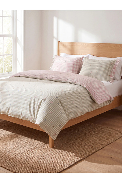 LC Waikiki Lcw Home Mixed Floral Patterned Gingham Double Duvet Cover Set
