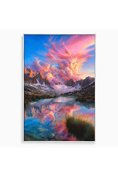 Luxcanva Tablou Canvas Reflexii Montane 70x100 cm cu Rama Argintiu Munti Lac ...