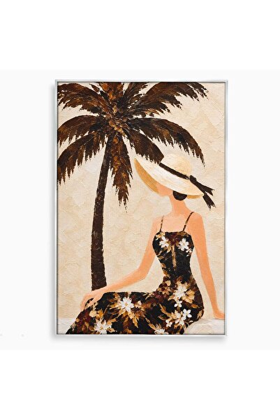 Luxcanva Tablou Canvas Femeie Eleganta Sub Palmier 70x100 cm cu Rama Argintiu...
