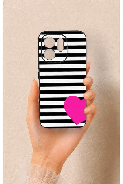 Vip Case حافظة سيليكون مخططة بنمط قلب متوافقة مع هاتف Vivo V70 5G