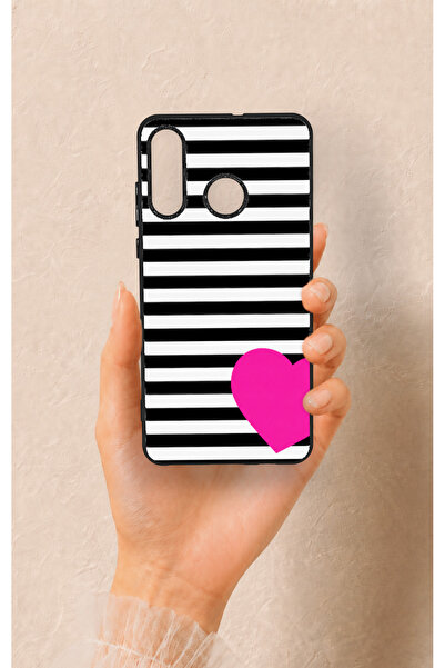 Vip Case Huawei P30 Lite Uyumlu Çizgili Kalp Desenli Silikon Kılıf
