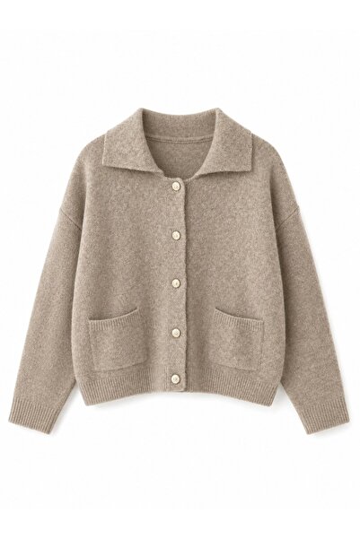 Retrobird Darcy Polo Collar Pocketed Knitwear Cardigan Women's Stone Colored