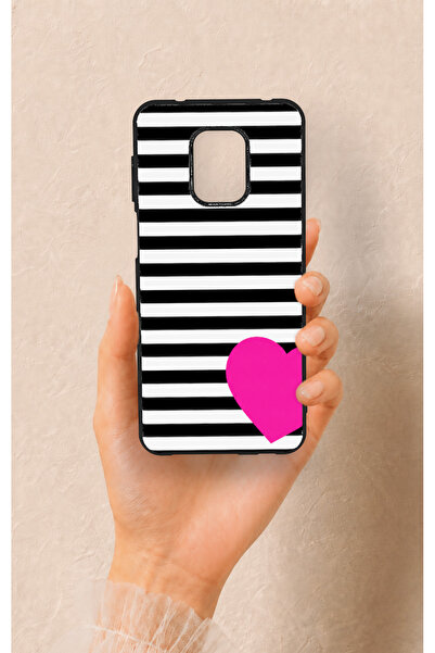 Vip Case Redmi Note 9 Pro 9S Uyumlu Çizgili Kalp Desenli Silikon Kılıf