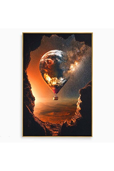 Luxcanva Tablou Canvas Calatoria Cosmica 70x100 cm cu Rama Auriu Balon Univer...