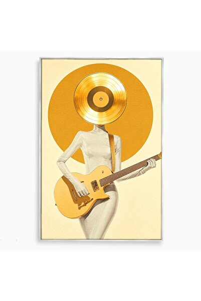 Luxcanva Tablou Canvas Figura Cu Chitara De Aur 70x100 cm cu Rama Argintiu Fi...