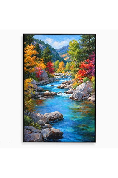 Luxcanva Tablou Canvas Rau De Munte In Toamna 70x100 cm cu Rama Negru Peisaj ...