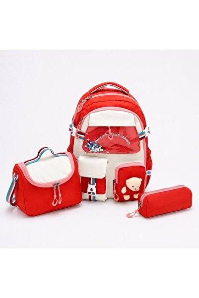 woomino Girl's 3-piece school bag set - backpack with teddy bear, lunch bag a...
