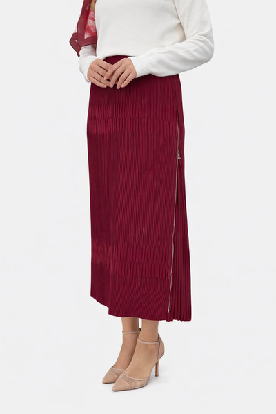 MissWhence Zipper-Detail Pleated Midi Skirt