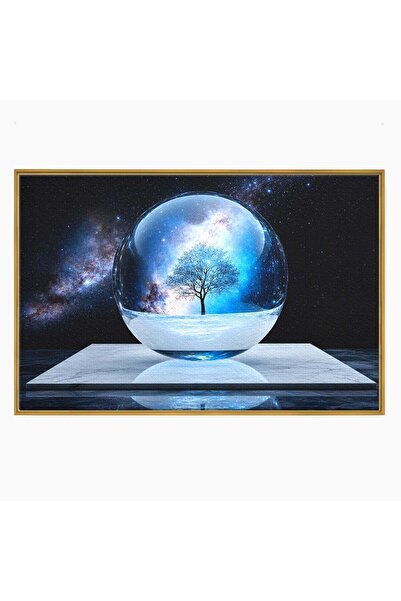 Luxcanva Tablou Canvas Copacul Cosmic 70x50 cm cu Rama Auriu Copac Univers St...