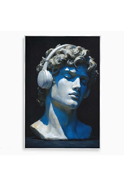 Luxcanva Tablou Canvas Statue Cu Casti 50x70 cm cu Rama Argintiu Statue Arta ...