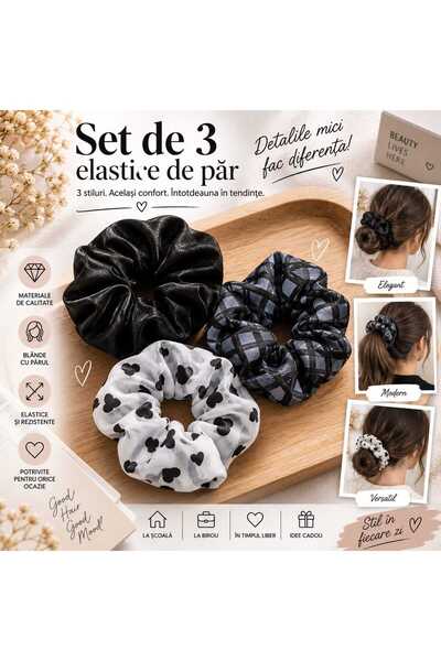 Generic Brand Set 3 elastice de păr tip scrunchie