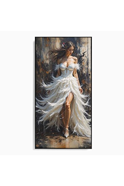Luxcanva Tablou Canvas Regina Penelor 60x120 cm cu Rama Negru Regina Pene Ele...